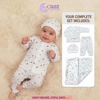Newborn Baby Set -  Black Stars on White